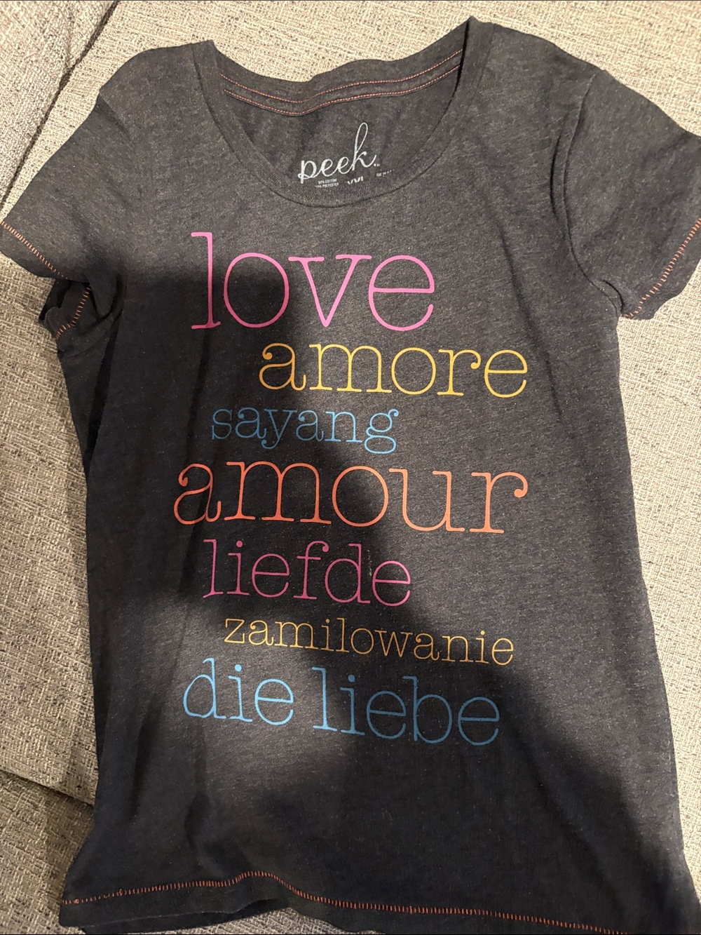 Peek Dark Gray Short-Sleeve 'Love' Graphic Tee with Multicolor Text